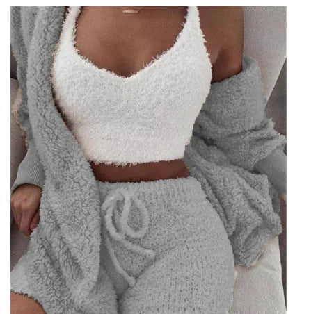 Cozy Knit 3-Piece Women's Fuzzy Fleece Pajama Set