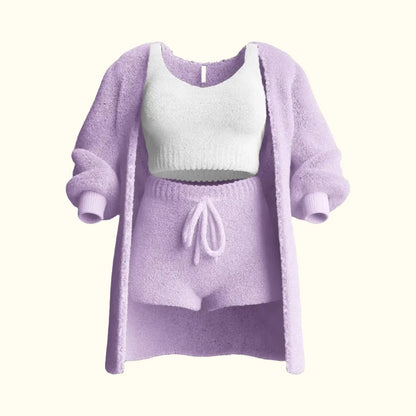 Cozy Knit 3-Piece Women's Fuzzy Fleece Pajama Set